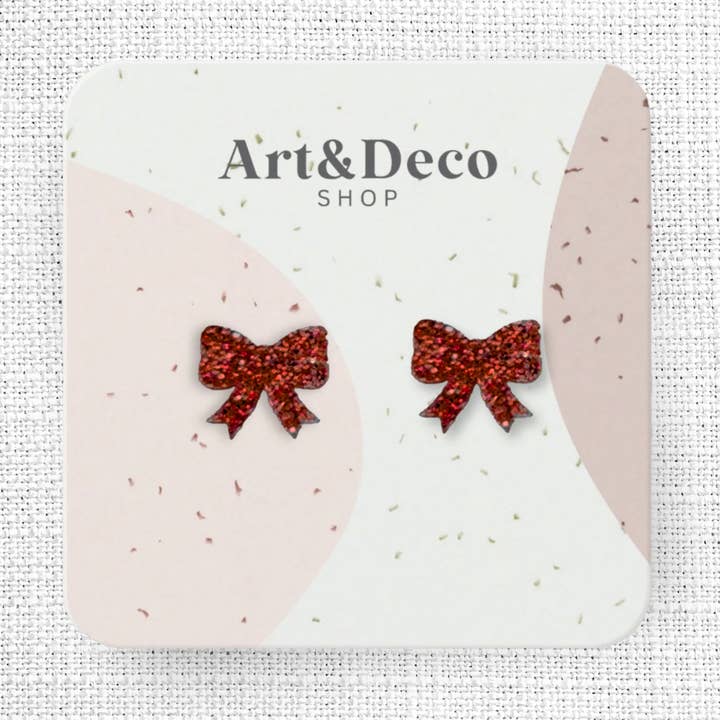 Red Glitter Bow Stud Earrings for wholesale by Art and Deco Shop