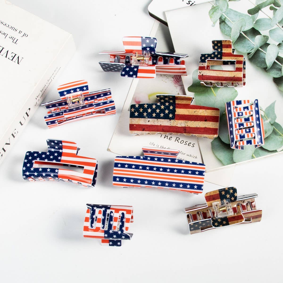 NINEXIS - Wholesale Hair Clip - Women's - CWAHA1244_4TH OF JULY FLAG 10CM RECTANGULAR HAIR CLAW CLIP6