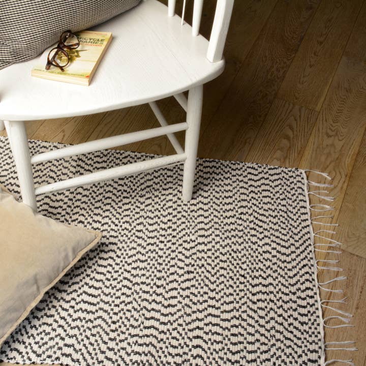 Handmade Recylcled Cotton Area Rug- Black & White (170x40cm) for wholesale by Proheeder