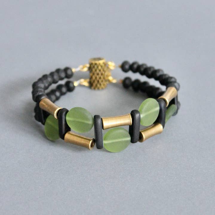 David Aubrey Jewelry - Wholesale Link & Chain Bracelet - JLTB03 black and olivine bracelet2