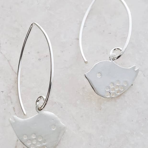 Sosie Designs - Wholesale Dangle Earrings - Silver Matte Spotted Bird Dangle Earrings
