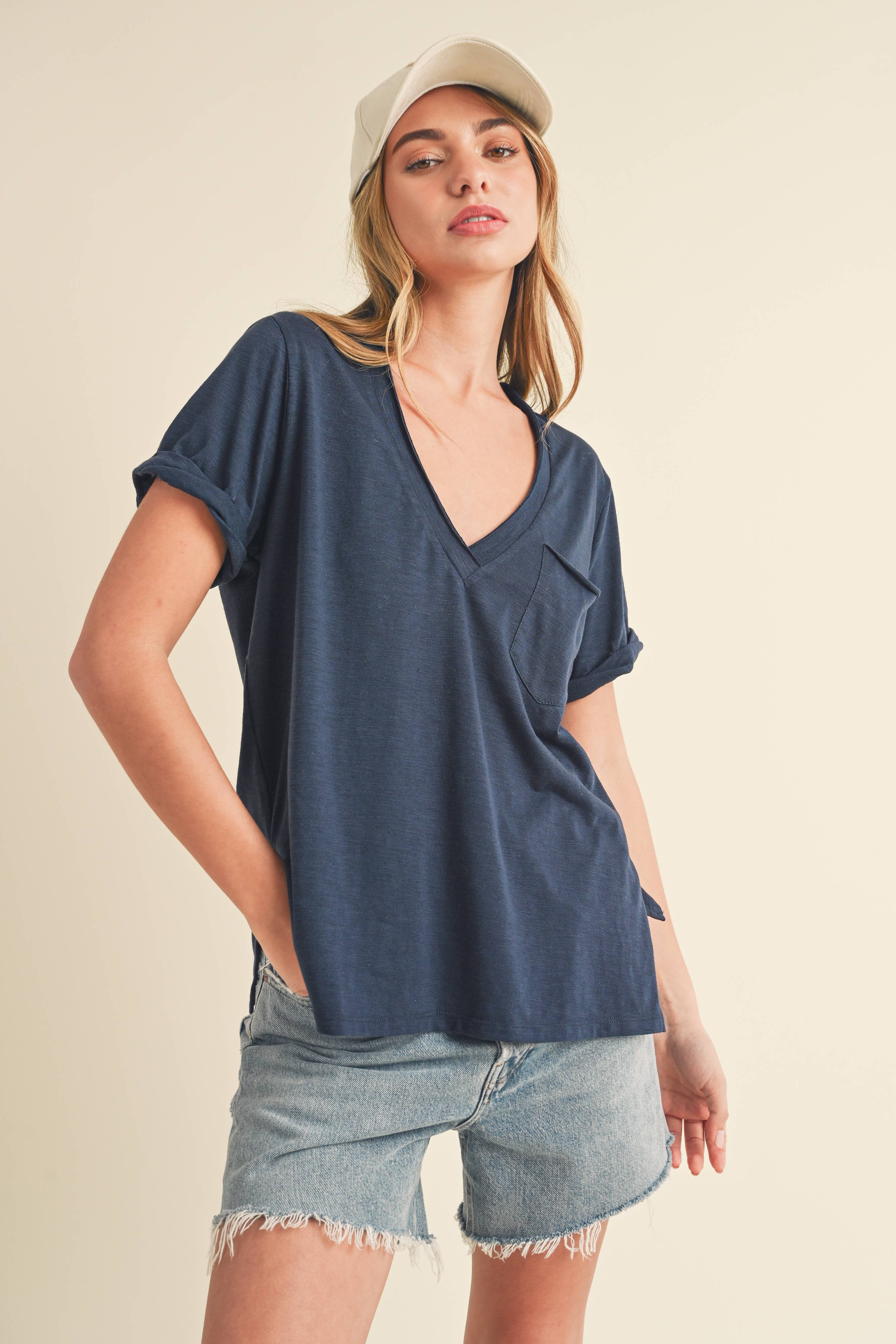 AEMI + CO - Wholesale T-Shirt - Women's - 8286DK Zoie V-Neck Short Sleeve Top 529