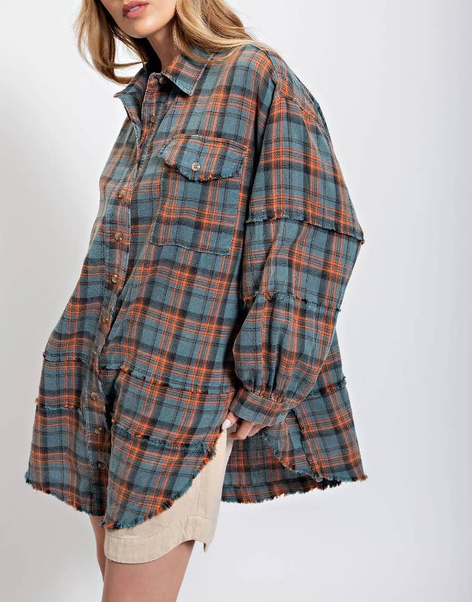 Rosa Clothing - Wholesale Shirt Jacket/Shacket - Women's - Plaid shirt oversized Long Shacket 7 colors5
