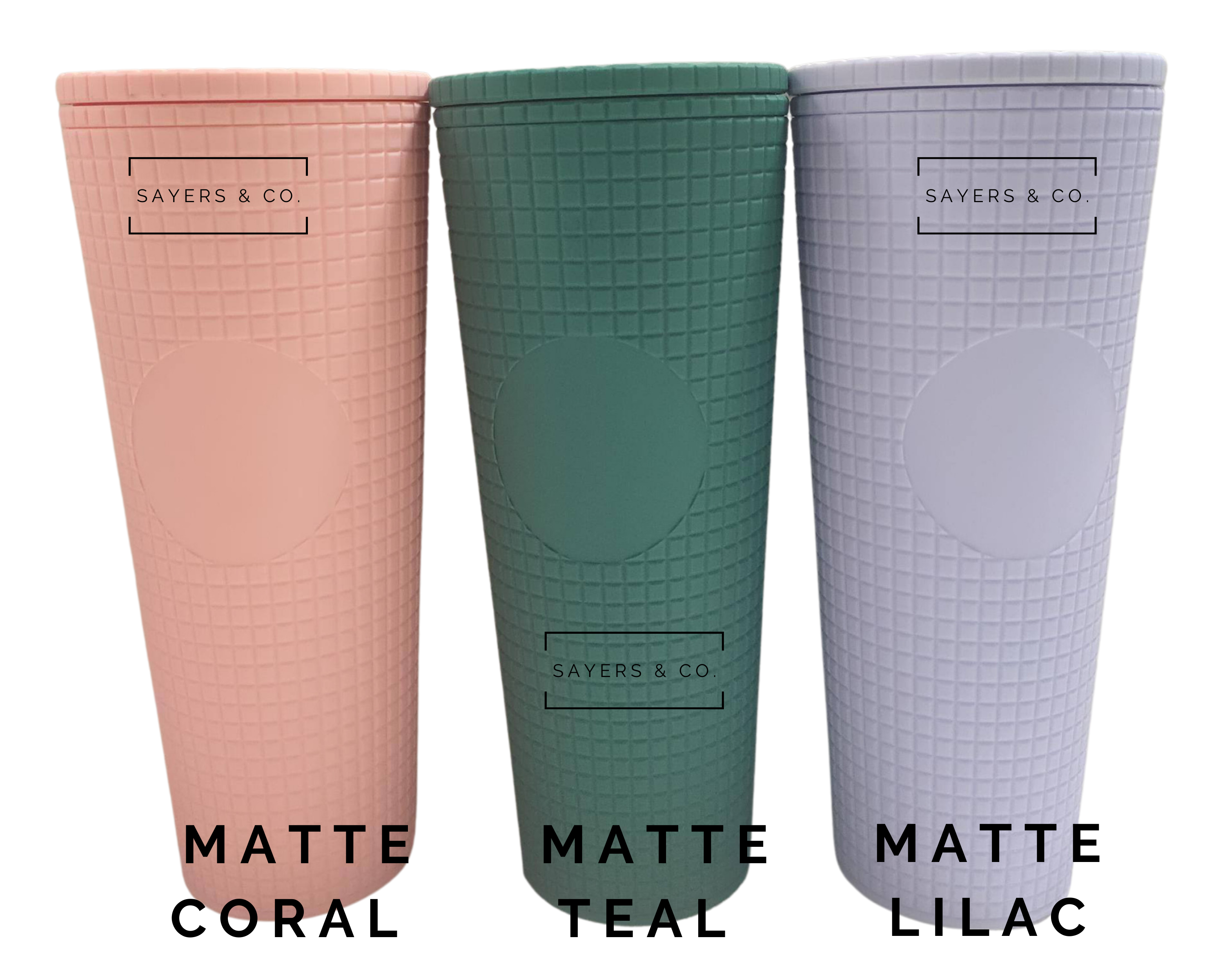 Sayers & Co. - Wholesale Insulated Mug/Tumbler - Matte & Glossy Grid 24oz Screw Top Tumbler, Double Walled Insulated Matte Black, Matte Coral, Sayers & Co., Wholesale, Bulk8