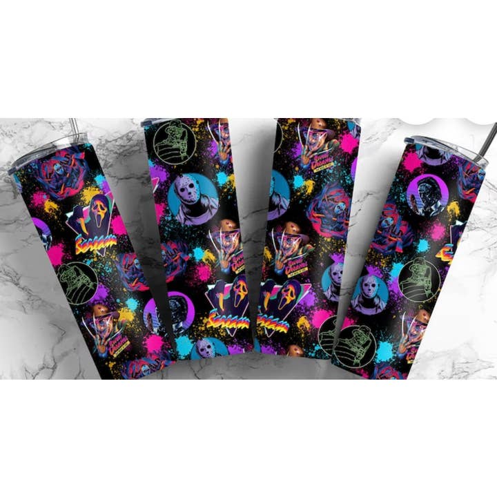 Neon horror movie characters- Tumbler for wholesale by Creations by Trudy
