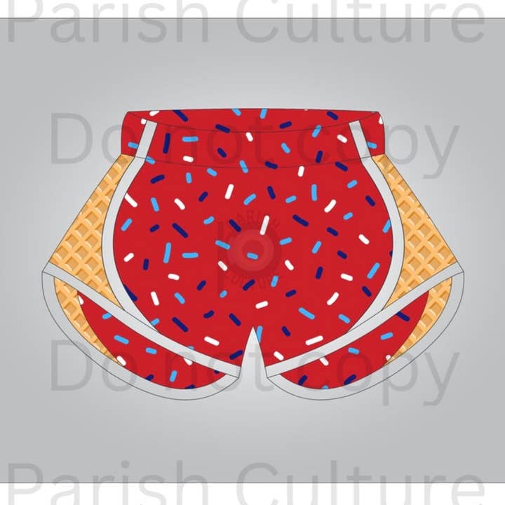 Red ice cream drip shorts for wholesale by Parish Culture