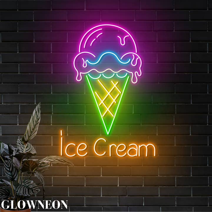 Glow Neon - Venta al por mayor Letrero de neón - Decoración de pared de helado, decoración de pared de neón para heladería y pastelería
