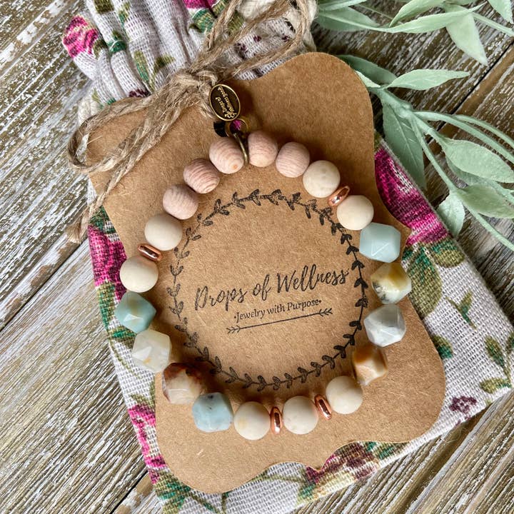 Drops of Wellness Goods - Venta al por mayor Pulseras de aromaterapia - Pulsera difusora de aceites esenciales, piedra natural, peonía dulce