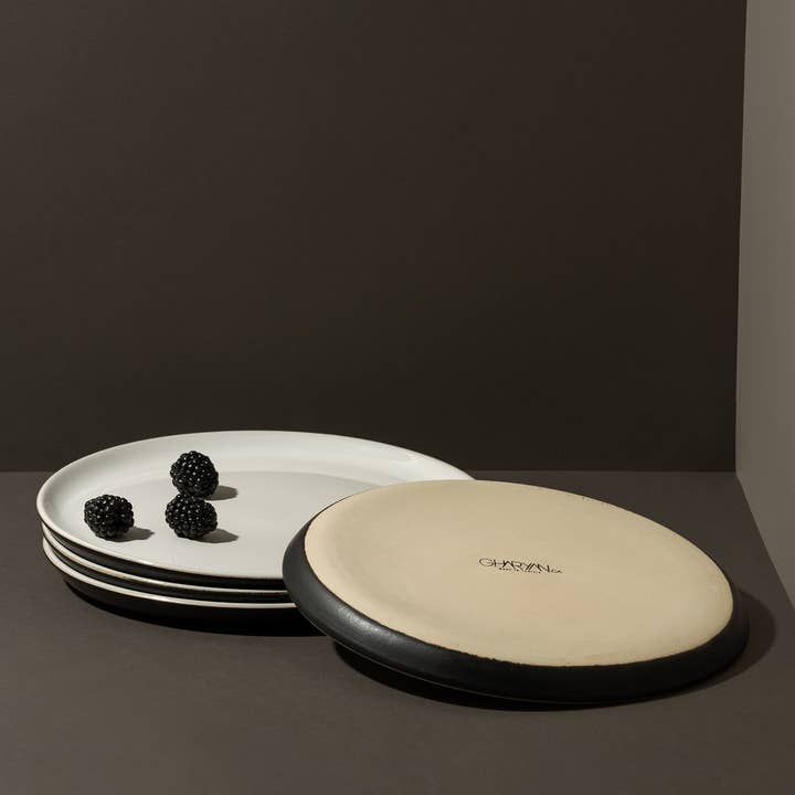 GHARYAN Stoneware & Olive Wood Tableware | USA - Wholesale Dinner Plate - Handmade Stoneware Flat Salad/Dinner Plate | Edan 9.4"12