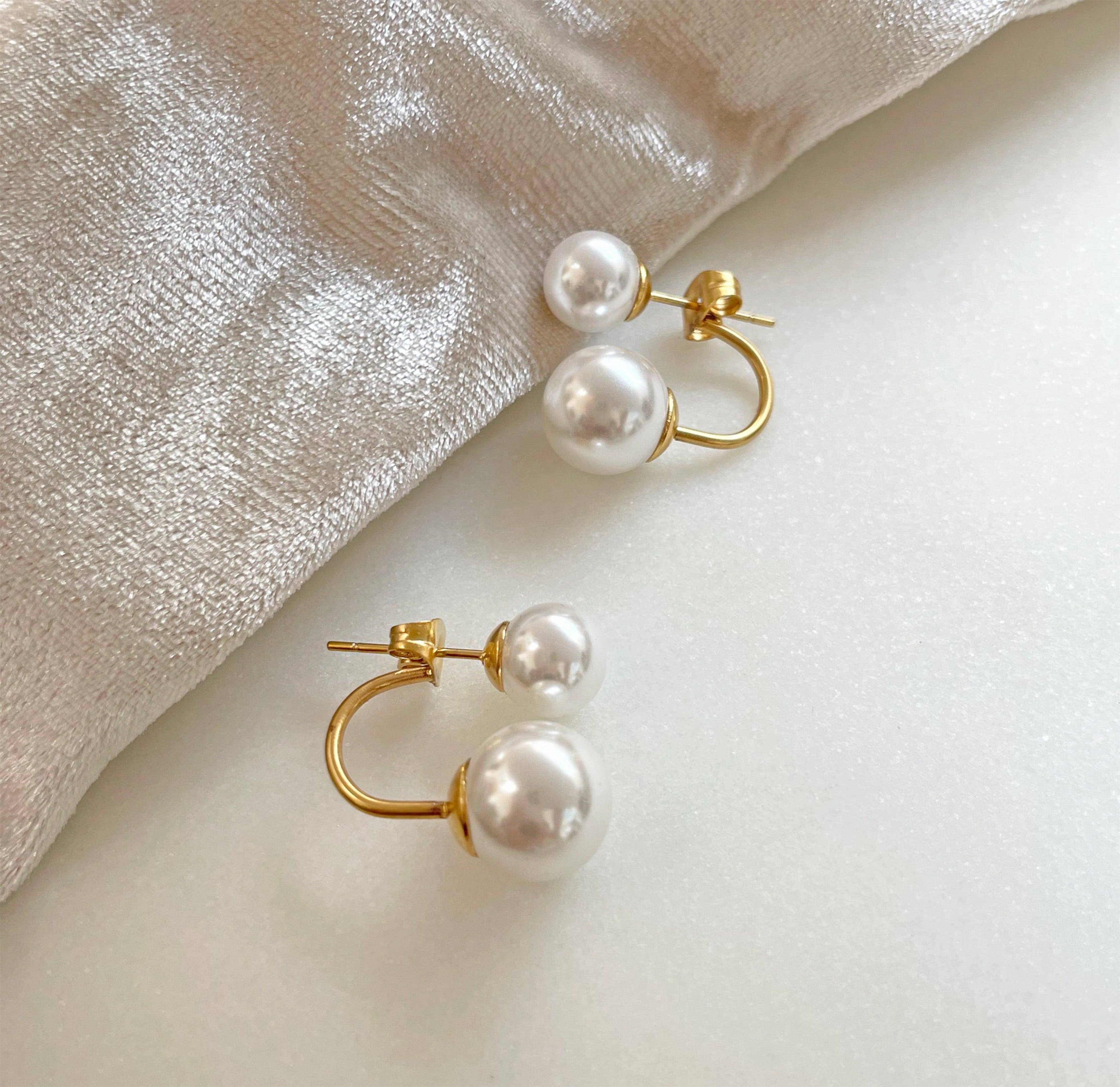 MAI DESIREE – wholesale Stud/post earrings – DION DOUBLE PEARL EAR JACKET STUD EARRINGS5