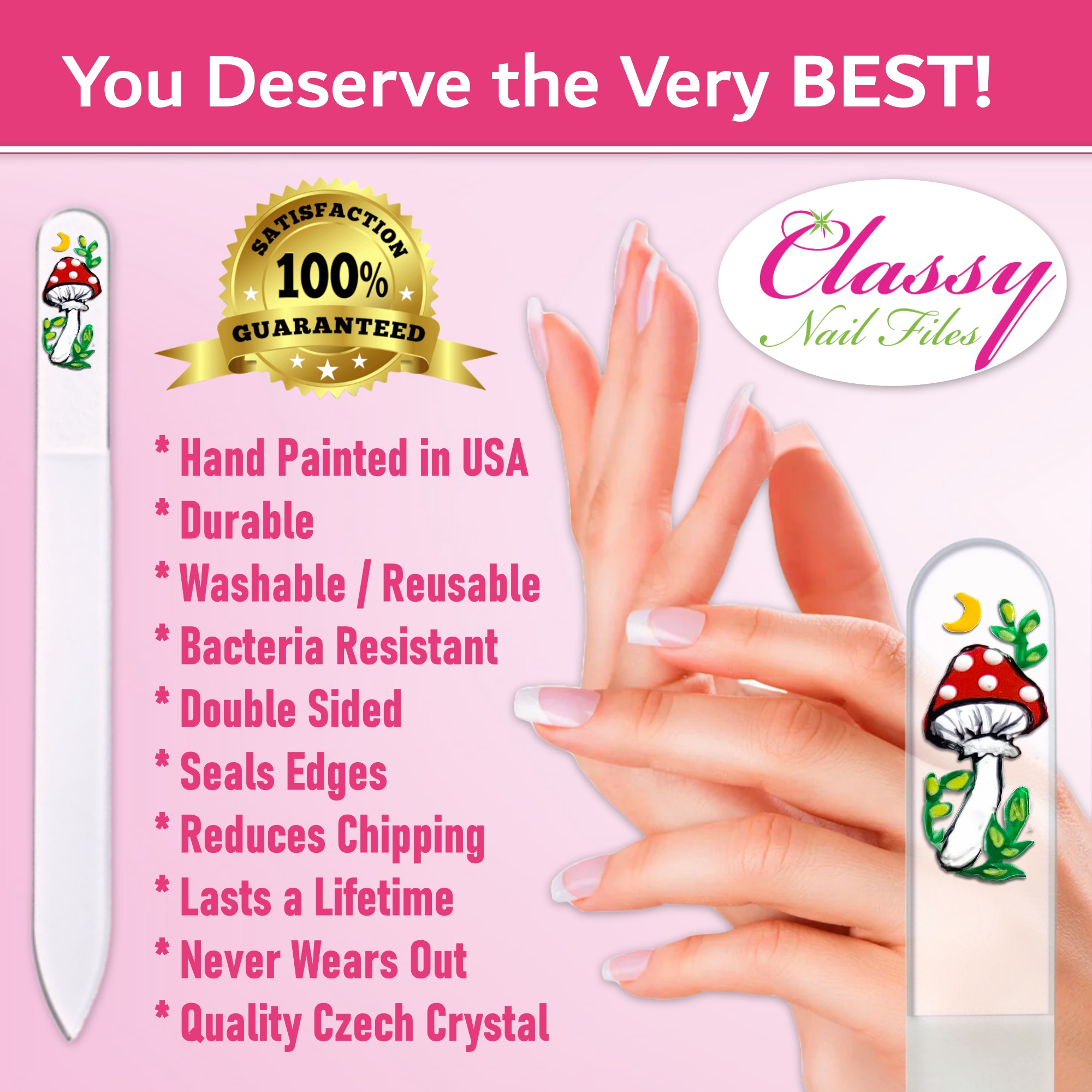 Classy Nail Files - Wholesale Nail File - Magic Mushroom Moon Hand Painted Czech Crystal Nail File2