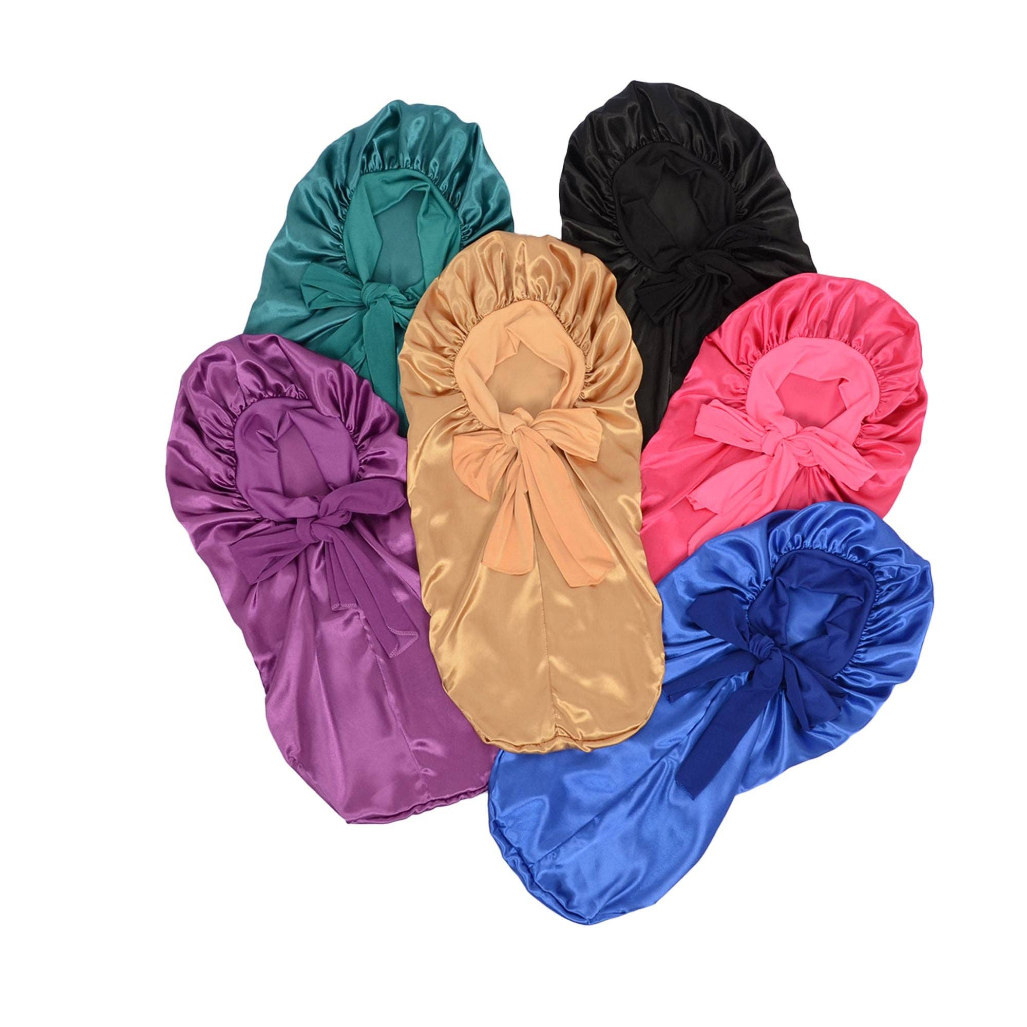 AK Brand - Wholesale Sleep Cap / Bonnet - Women's - Satin Long Bonnet Sleep Cap with Stretch Turban Band10