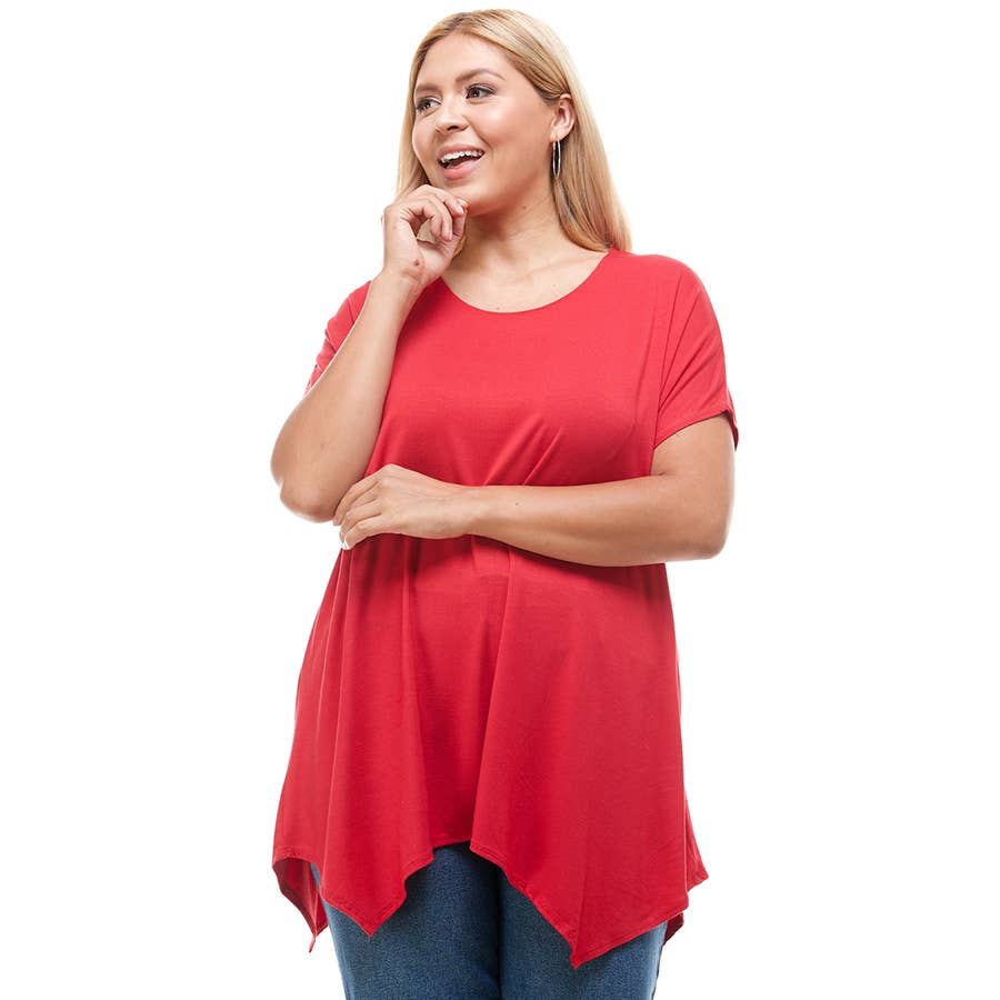 Azules Clothing - Wholesale Tunic - Women's - ATP-2307RSX Plus Size Asymmetric Short Sleeve Tunic15