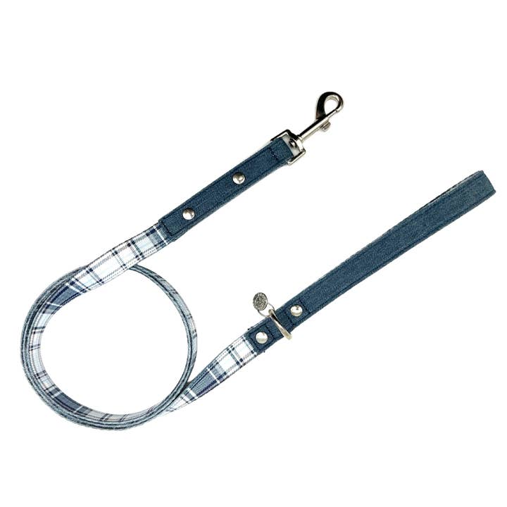 Swag Leash - Denim et plaid bleu pour la vente par Urban Dog Stars