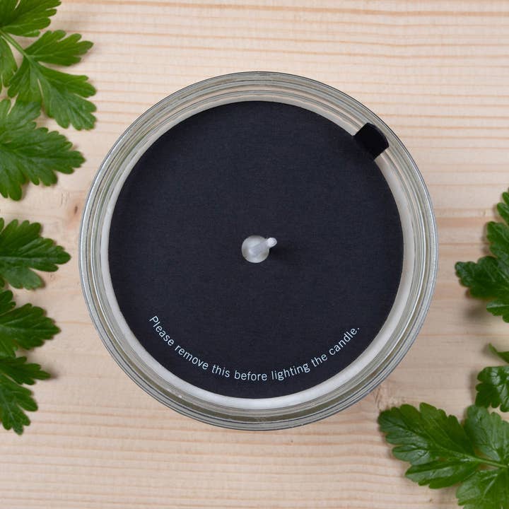 Fernery Designs – wholesale Jar/filled candle – Black Candle Dust Covers "Please remove this before lighting the candle" for cotton wick1