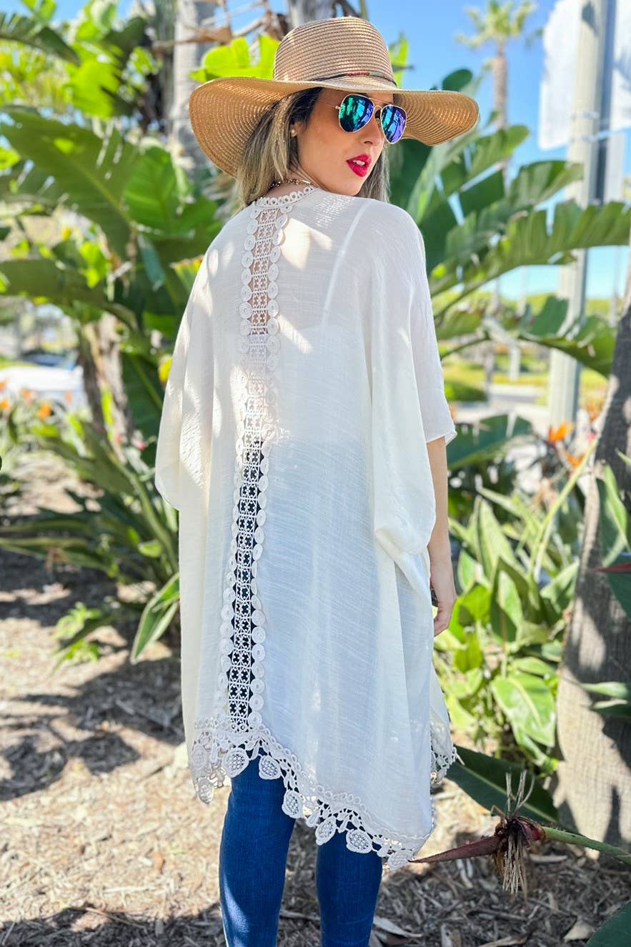 Bege Bege Sólido com Detalhe em Renda com Detalhe em Renda Capa Quimono Frente Aberta para venda a revendedores na Faire4