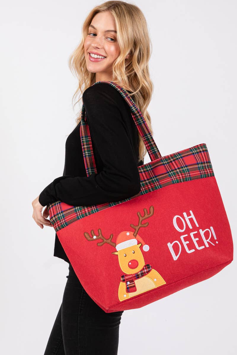 MULTI Oh Deer Reindeer Christmas Tote Bag for wholesale on Faire2