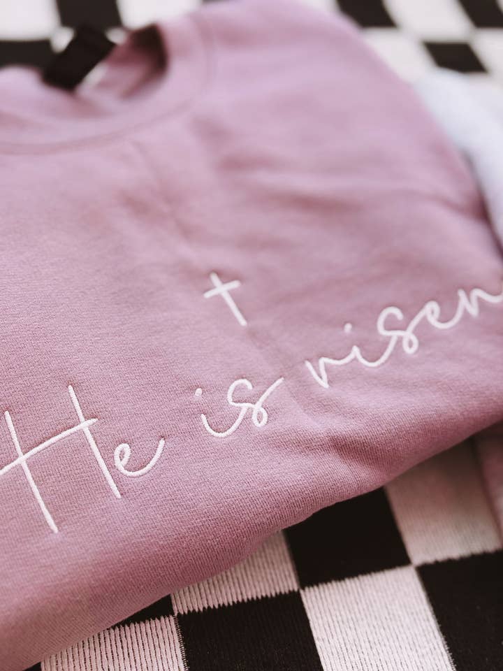 He Is Risen Embroidered Crewneck | Church Sweatshirt for wholesale by Graphic Tees & Co.