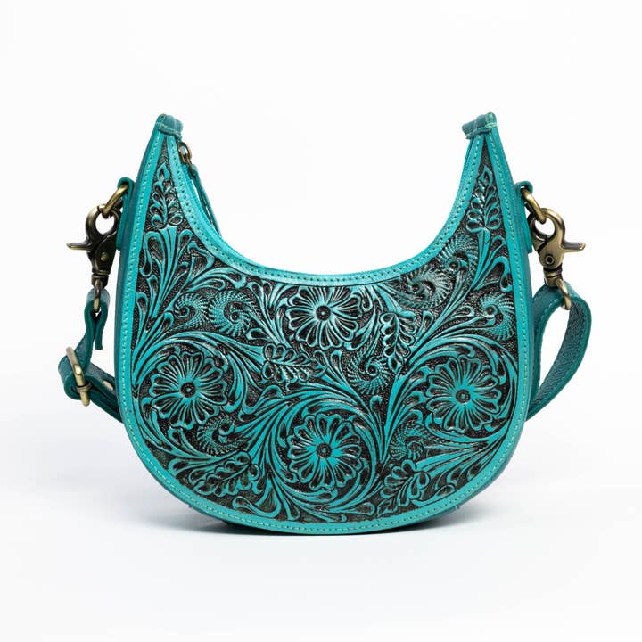 Turquoise Half-Moon Leather Shoulder Bag ABHB 18-25210 for wholesale by Leather Impressions Inc