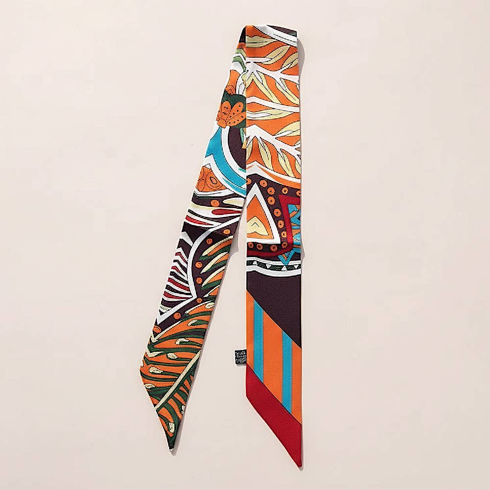 Sensibling Corp. - Wholesale Scarf - Women's - Abstract Pattern Printed Twilly Skinny Scarf6