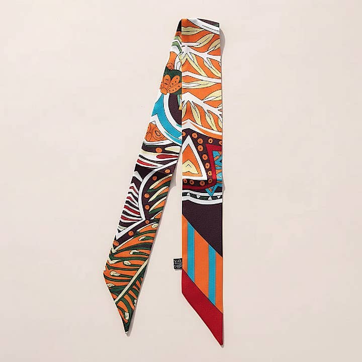 Sensibling Corp. - Wholesale Scarf - Women's - Abstract Pattern Printed Twilly Skinny Scarf4