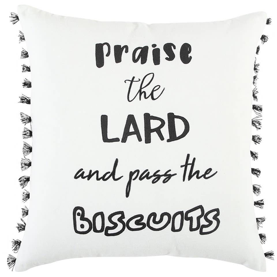 HomeRoots - Wholesale Throw/Decorative Pillow - Black and White Praise The Lard Tasseled Throw Pillow0