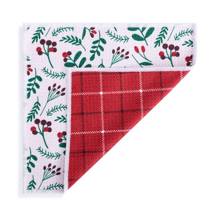 Holly Plaid Absorbent Reversible Dishcloths Set of 2 - 10in for wholesale by DEMDACO