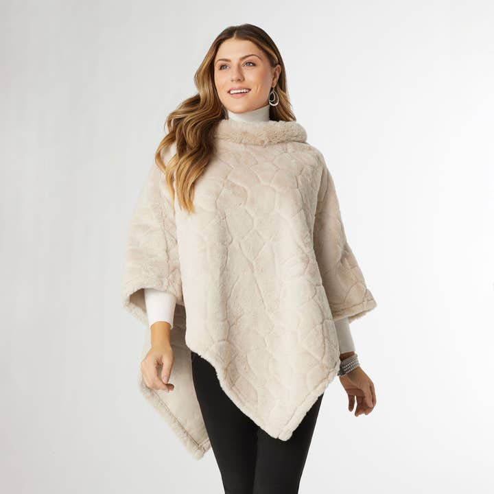 Tan Louise Faux Fur Poncho for wholesale on Faire