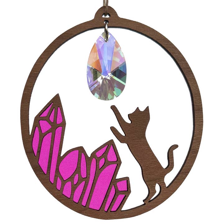 Cat & Crystal Ornament | Witchy Hanging Decor for wholesale by Art by Sharell