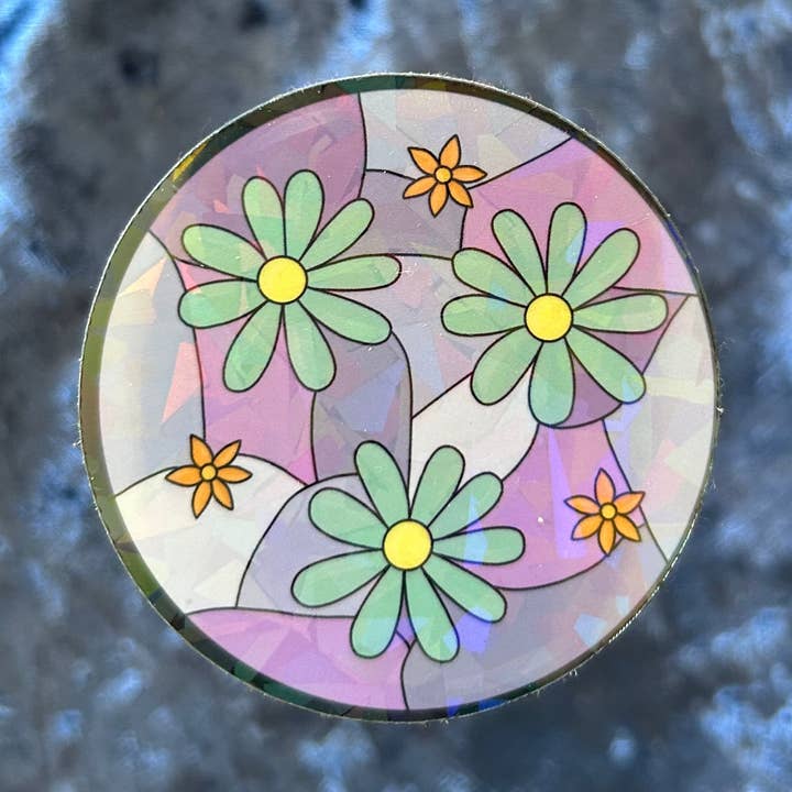 Autocolante de Vidro Colorido com Margarida Holográfica por atacado de Phoenix Rose Creations