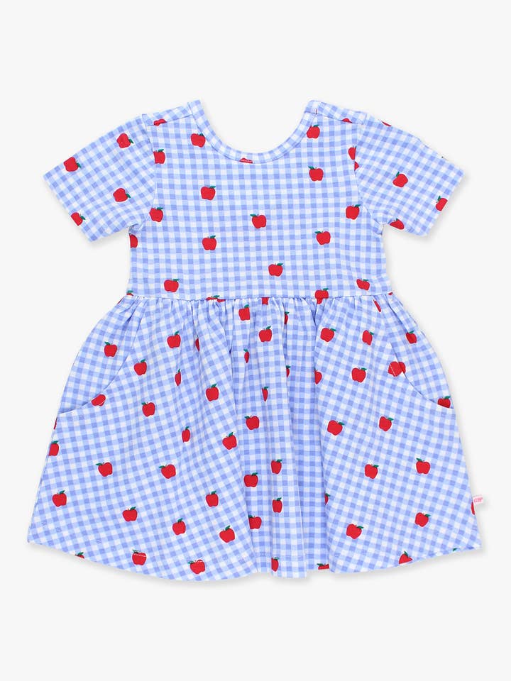 Blue Girls Apple Orchard Gingham Short Sleeve Knit Twirl Dress
for wholesale on Faire7