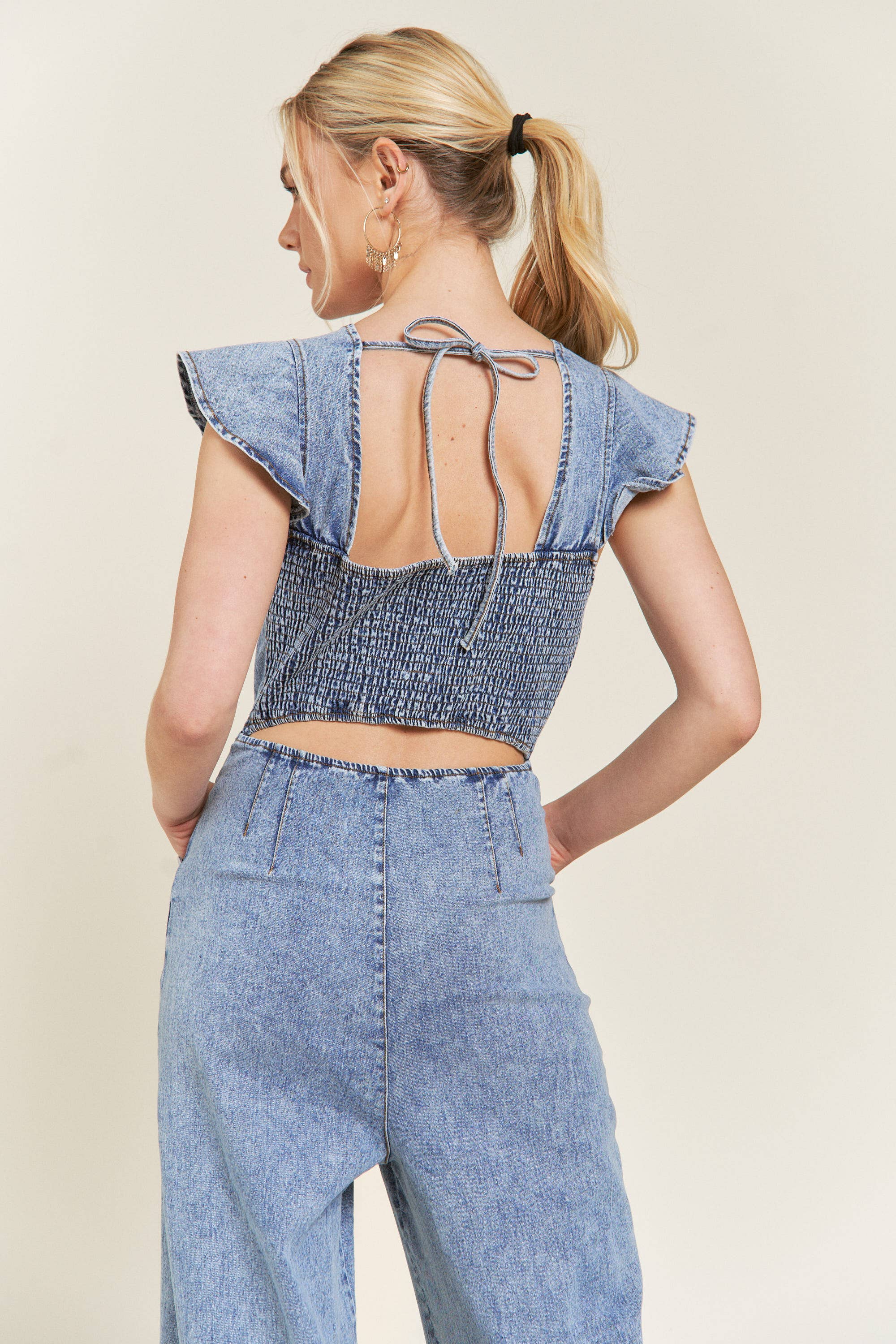 DENIM FLÆSET DENIM JUMPSUIT JJS5035 for engroshandel på Faire6