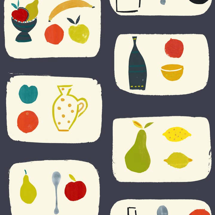 Naive Fruit Wallpaper - Black Cherry for wholesale by Sharon Jane Studio