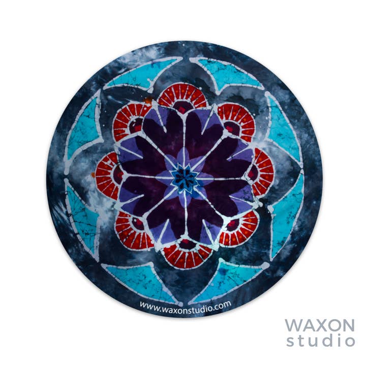Mandala Vinyl Sticker 5” for wholesale by WAXON Batik & Dye Studio