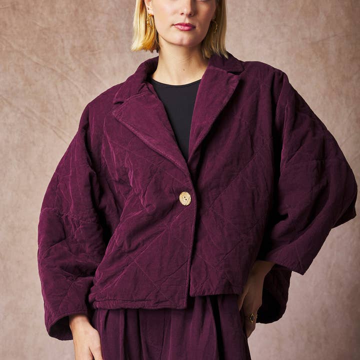Quilted Jacket “Wine” and other Purchase Wholesale jeans on line. Free Returns & Net 60 Terms on Faire trending on Faire.