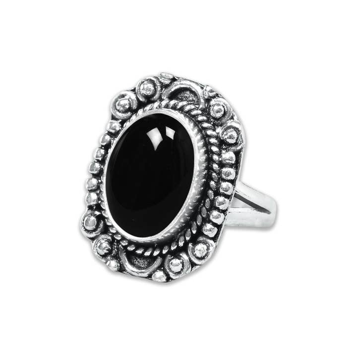 Handmade Jewels - Wholesale Cocktail/Statement Ring - Black Onyx Rings – Handmade, Silver-Plated, Assorted Boho Designs (US Sizes 6–10)11