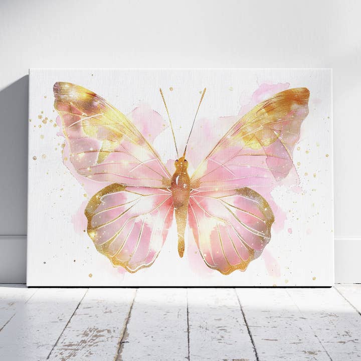 Golden Pink Blush Spring Butterfly - Framed Canvas Wall Art Print for wholesale by House Prints