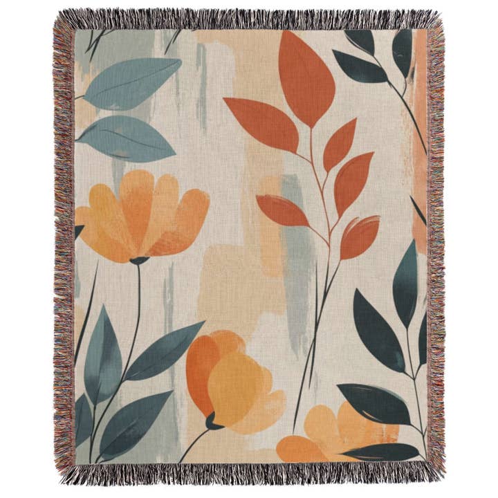 Lilura minimalistic flowers Woven Blanket for wholesale by Havelli Studio