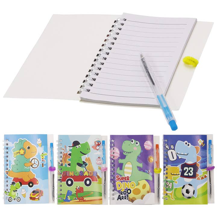 ASSORTED Dinosaur A6 Spiral Bound Notebook With Pen for wholesale on Faire