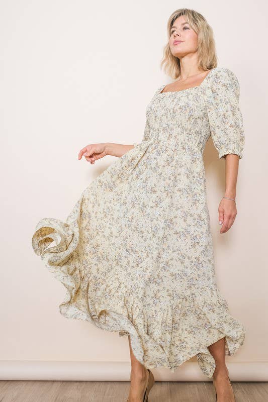 Elloh Collection – wholesale Dress – Women's – Sweetheart Half Sleeve Handkerchief Hem Floral Maxi Dress17