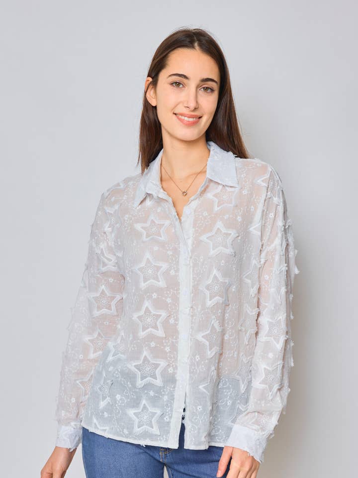 Shirt with star embroidery for wholesale by KY CREATION PARIS