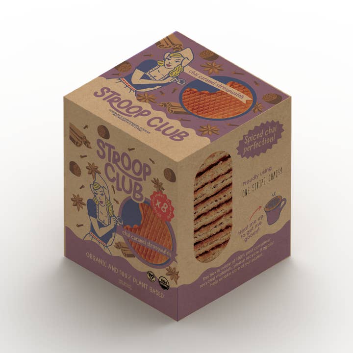 Stroopwafel biologique et à base de plantes Chai Caramel, paquet de 8 pour la vente par Stroop Club
