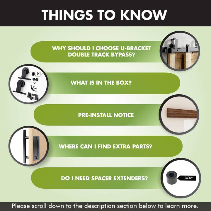 Homacer INC - Wholesale Knob/Pull - Double Track U-Shape Bypass Sliding Barn Door Hardware Kit - T-Shape Design Roller4