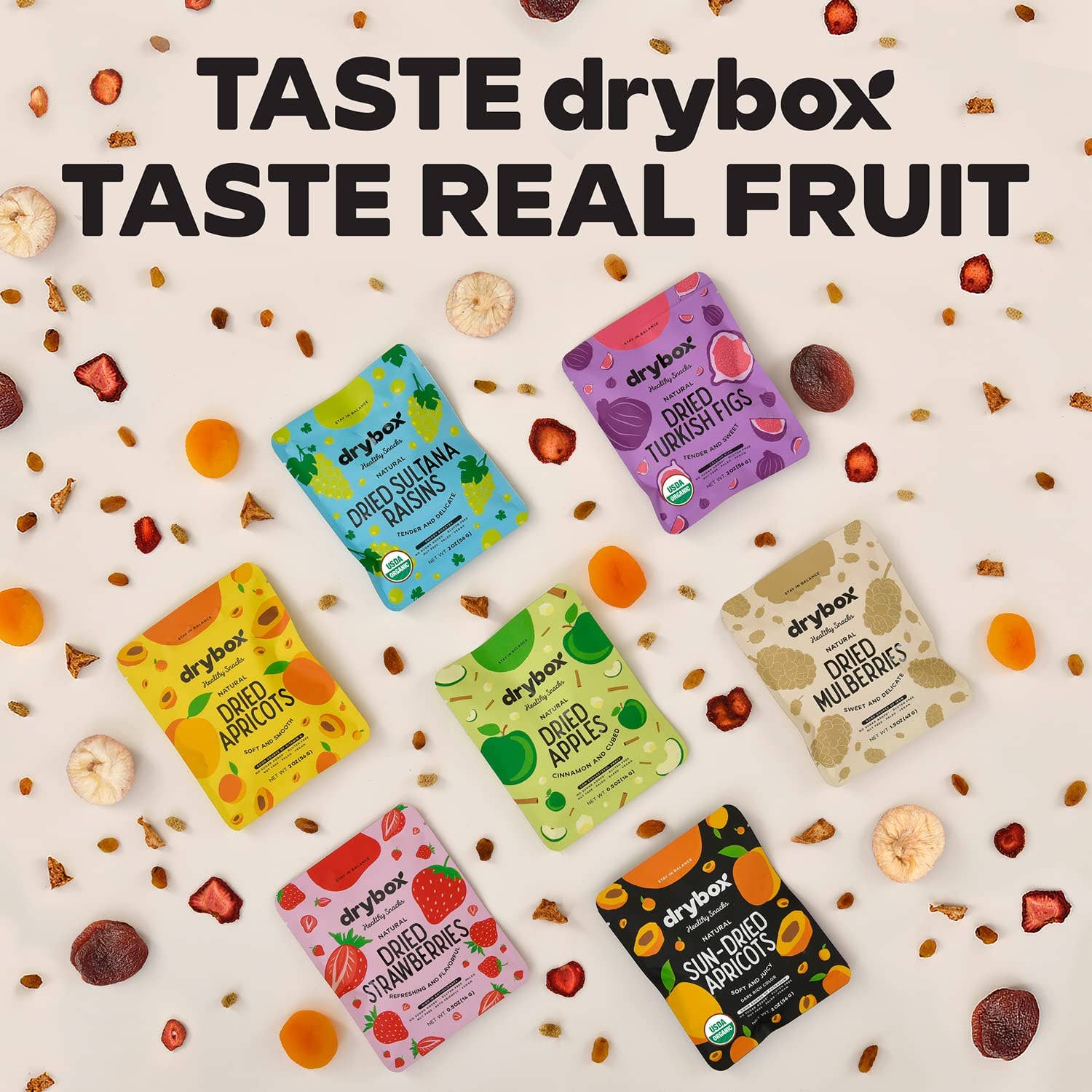 DRYBOX - Wholesale Dried/Dehydrated Fruit - Drybox Dried Mulberries 1.5oz x 12packs Portion Packs9
