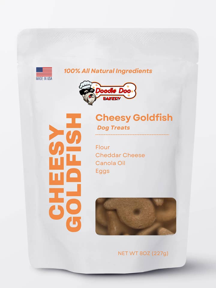 Homemade Dog Treats - Cheesy Gold Dog Biscuits 1/2 lb for wholesale by Doodle Doo Bakery