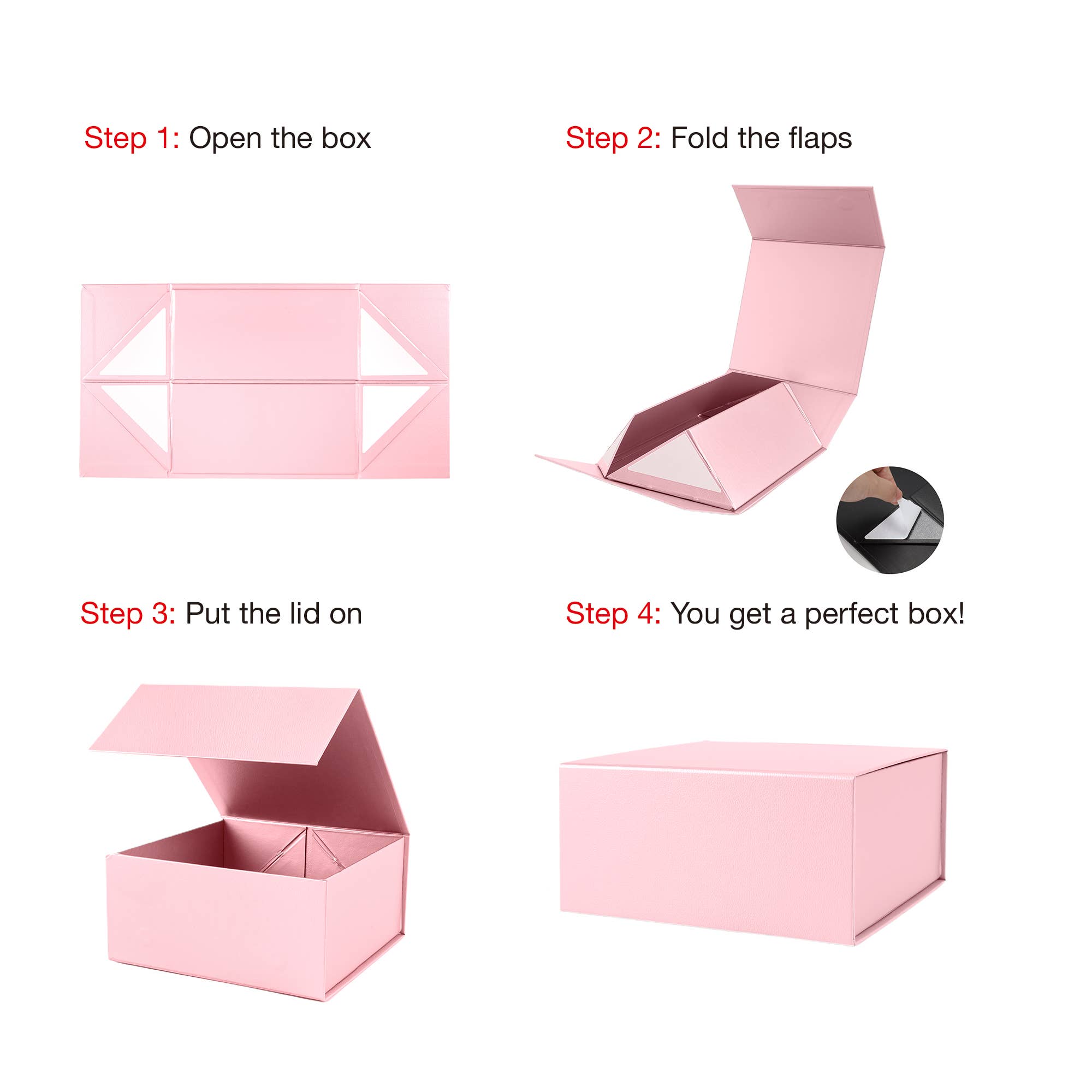 LA Ribbons Wholesale - Wholesale Gift Box - 8" x 8" x 4" Collapsible Gift Box w/ Magnetic Square Flap Lid | Pink6