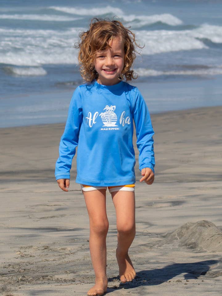 Kid's UPF 50 Sun Defense Long Sleeve Shirt - Aloha Sky Blue for wholesale by Maui Rippers