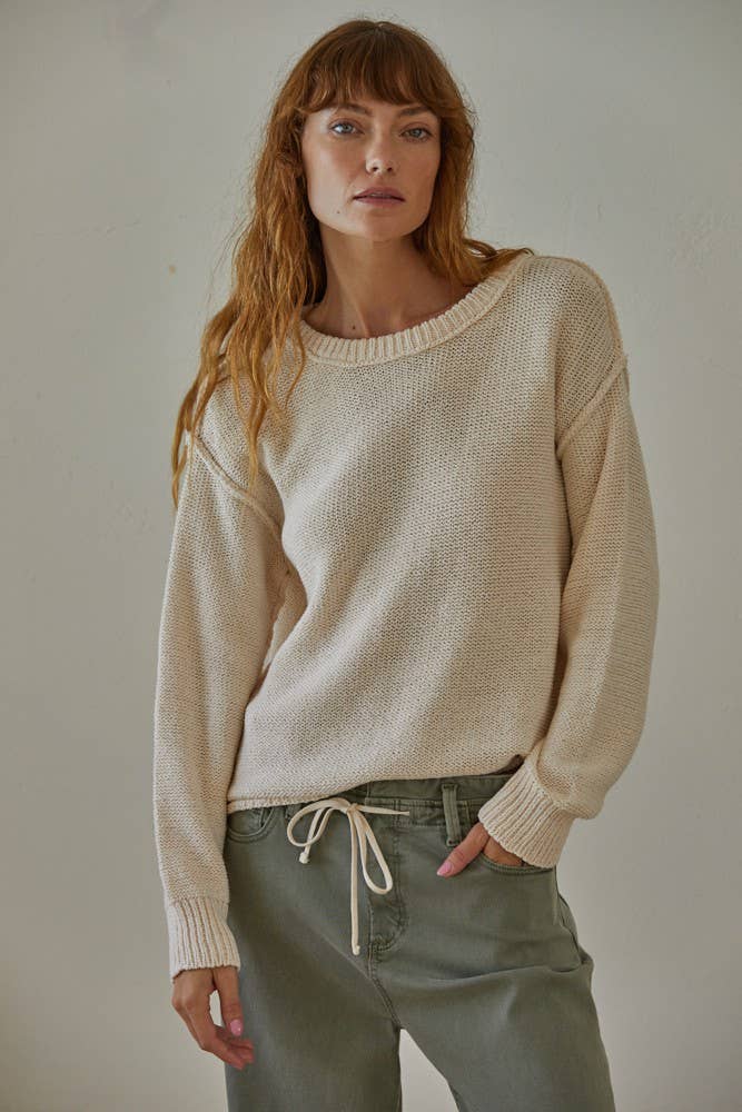 Elfenben W1155 | Strikket Sweater Rund Hals Langærmet Pullover Top for engroshandel på Faire2