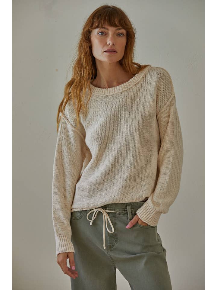 Ivory W1155 | Knit Sweater Crew Neck Long Sleeve Pullover Top for wholesale on Faire2