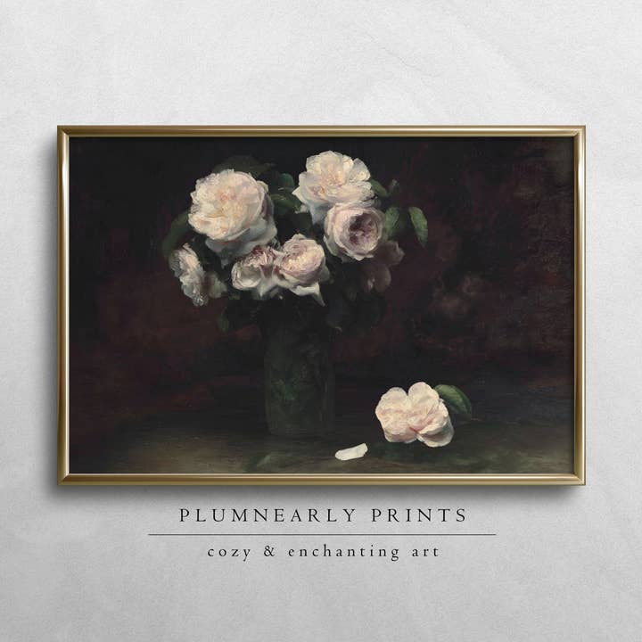 Dark Floral Still Life Oil Painting Fine Art Print Poster 5 for wholesale by Plumnearly Prints